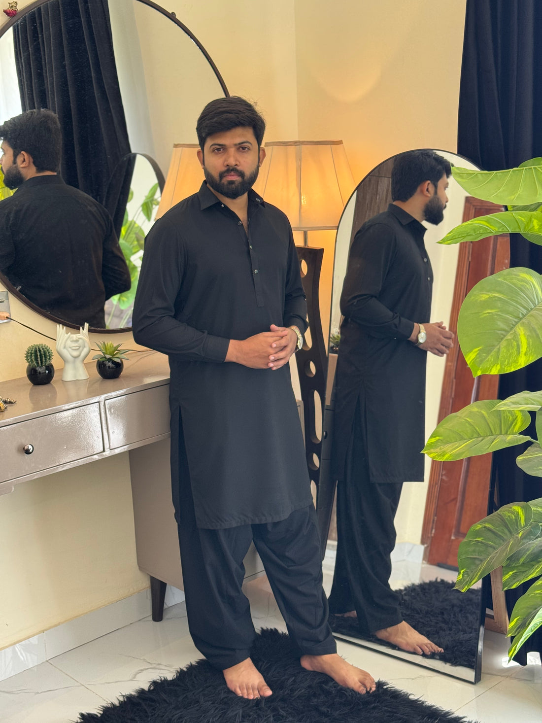 Zair Wash & Wear - Black Double Stitched Shalwar kameez