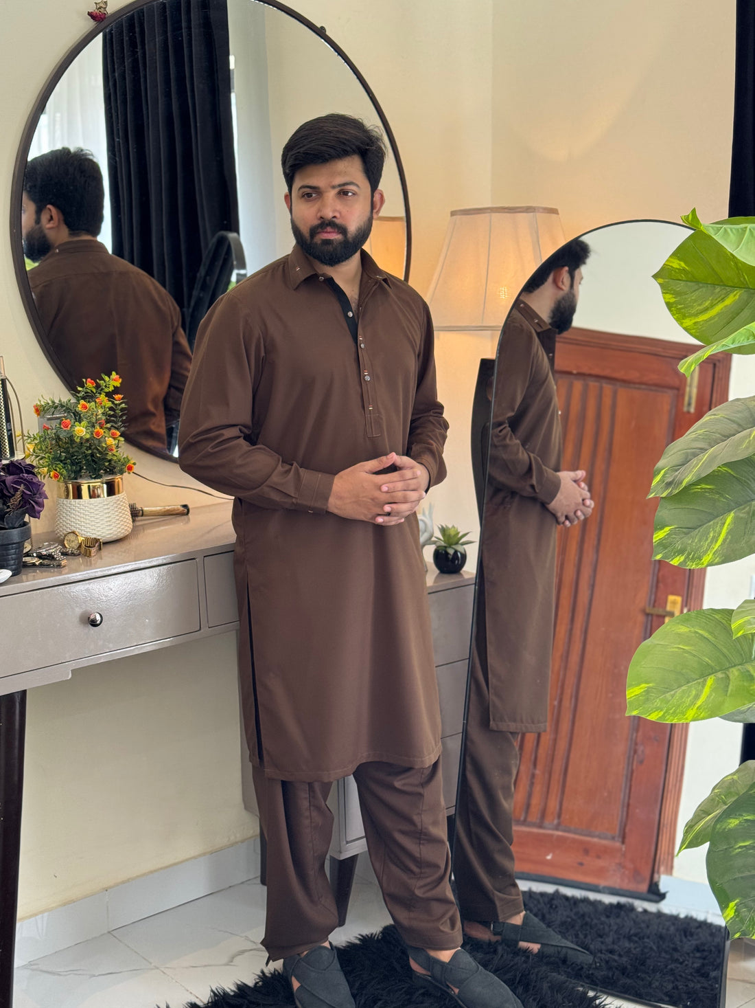 Zair Wash & Wear - Chocolate Brown Double Stitched Shalwar kameez