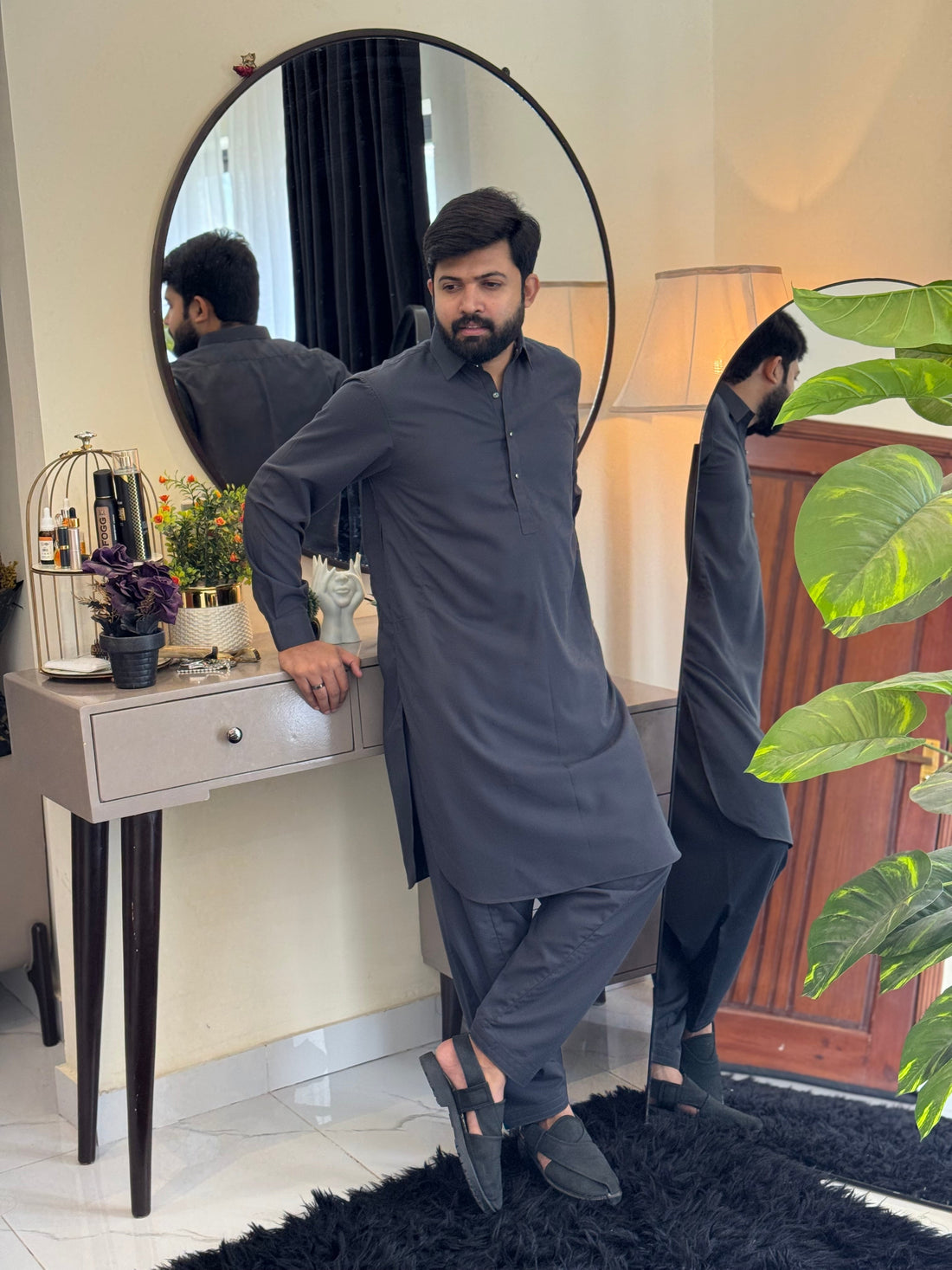 Zair Wash & Wear  Grey Double Stitched Shalwar Kameez-4 Season Wear