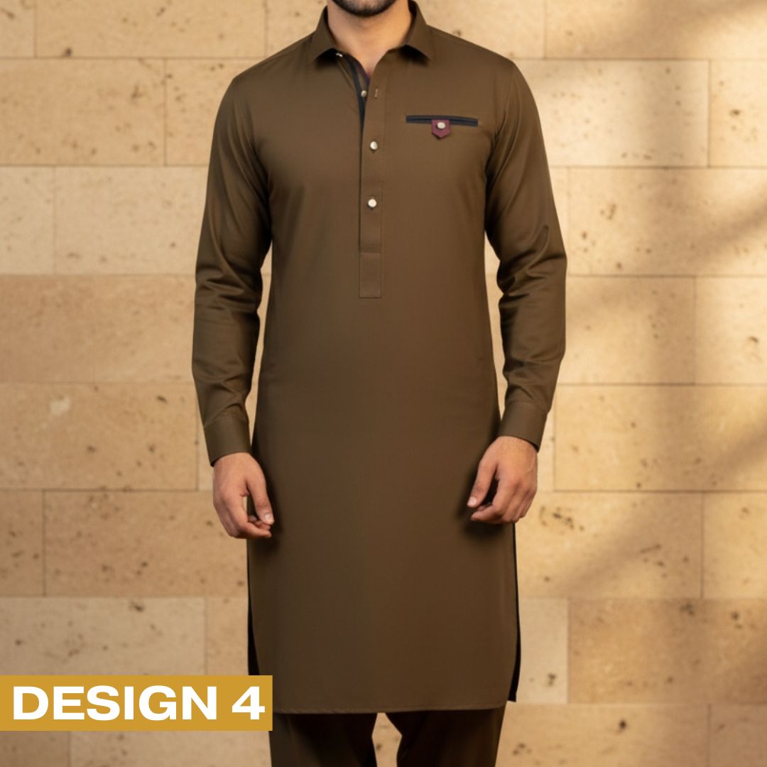 Zair Dark Brown Collar Shalwar Kameez Design 5