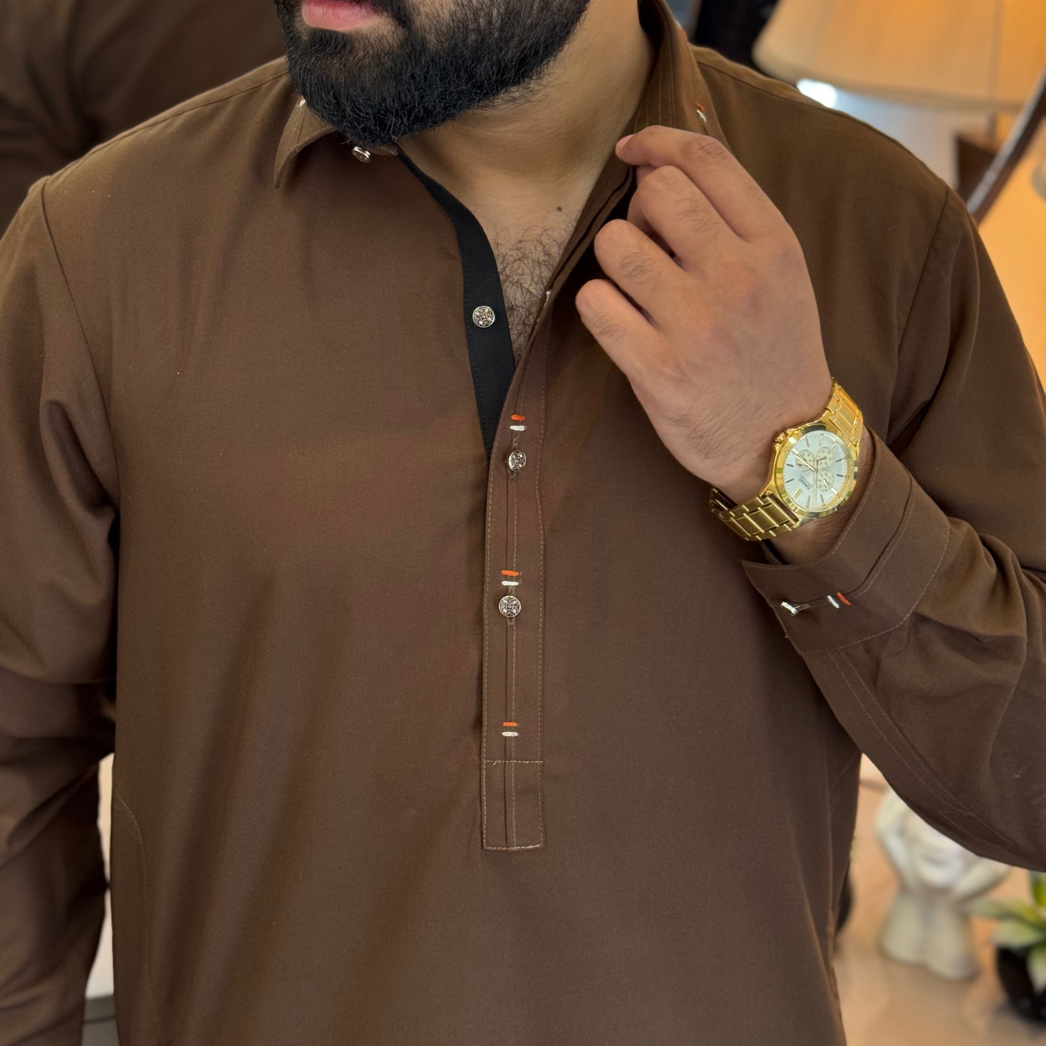 Zair Wash & Wear - Chocolate Brown Double Stitched Shalwar kameez