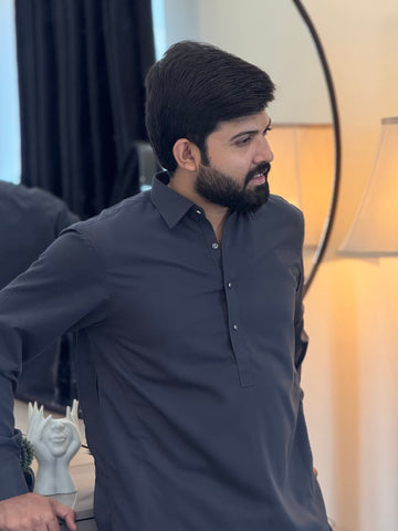 Zair Wash & Wear  Grey Double Stitched Shalwar Kameez-4 Season Wear