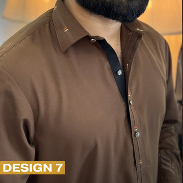 Zair Dark Brown Collar Shalwar Kameez Design 7